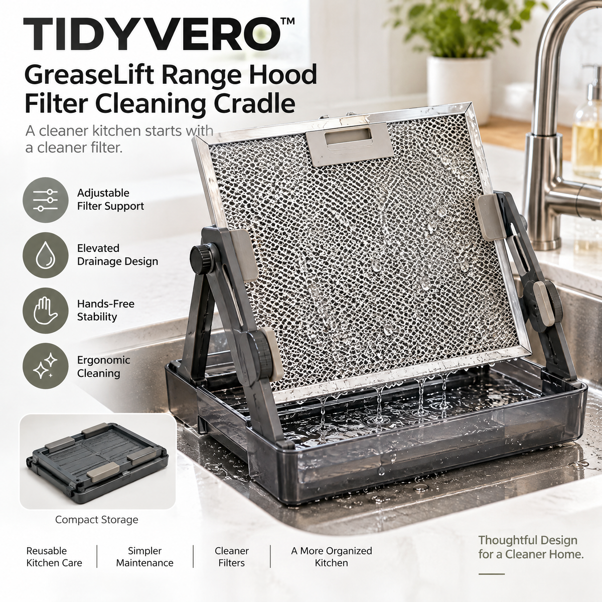 TIDYVERO™ GreaseLift Range Hood Filter Cleaning Cradle