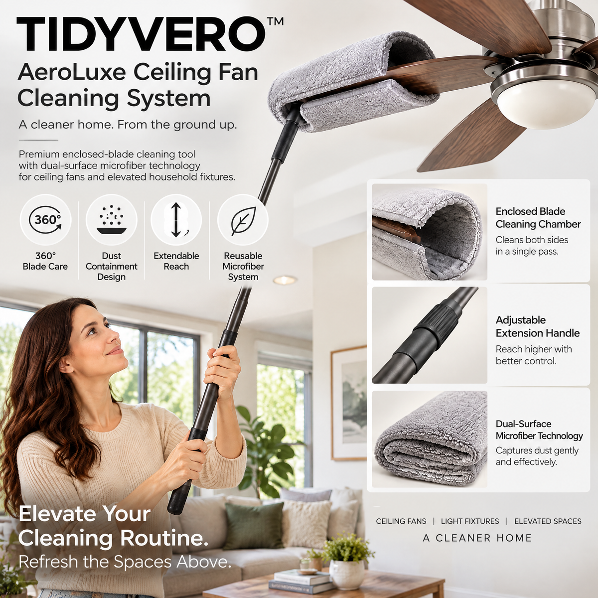TIDYVERO™ AeroLuxe Ceiling Fan Cleaning System