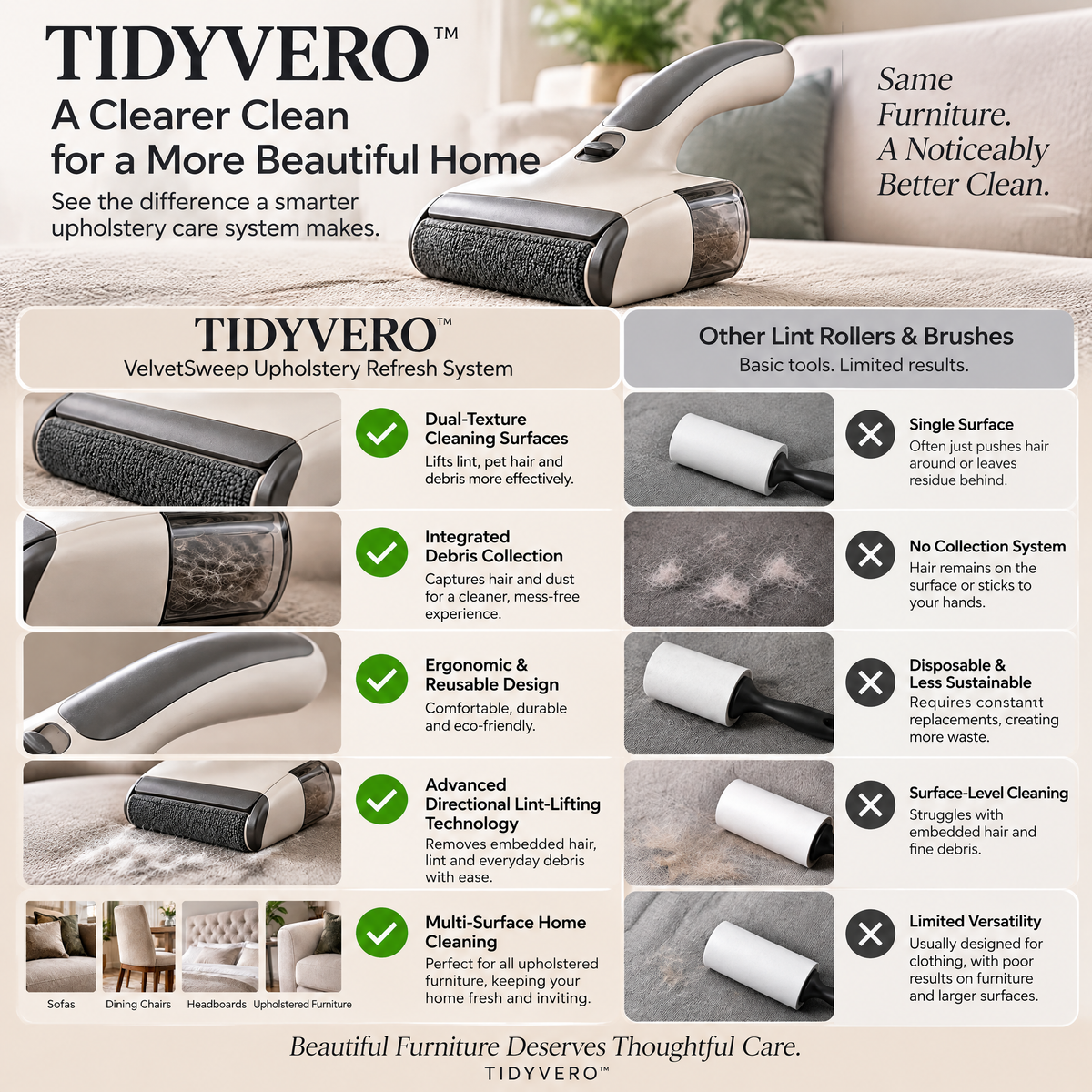 TIDYVERO™ VelvetSweep Upholstery Refresh System